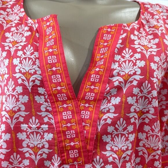 TALBOTS DAMASK BOUQUET POPOVER CORAL AND WHITE - Picture 3 of 9